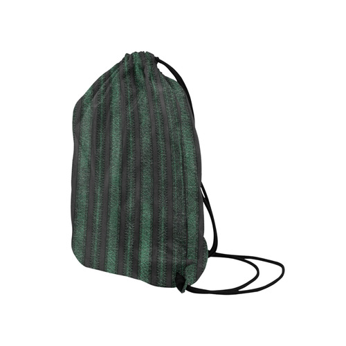 Trendy dark green leather look lines Medium Drawstring Bag Model 1604 (Twin Sides) 13.8"(W) * 18.1"(H)