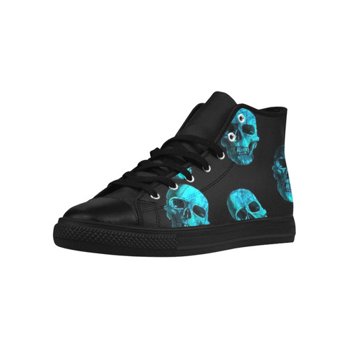 skulls blue by JamColors Aquila High Top Microfiber Leather Women's Shoes/Large Size (Model 032)