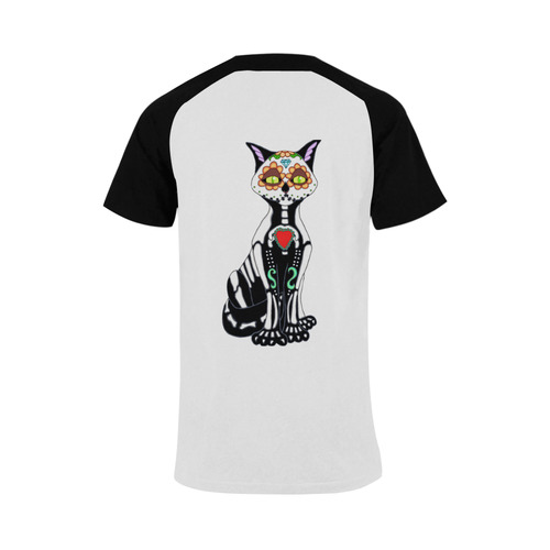 Sugar Skull Cat Black Men's Raglan T-shirt (USA Size) (Model T11)