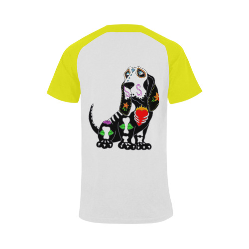 Basset Hound Sugar Skull Yellow Men's Raglan T-shirt (USA Size) (Model T11)
