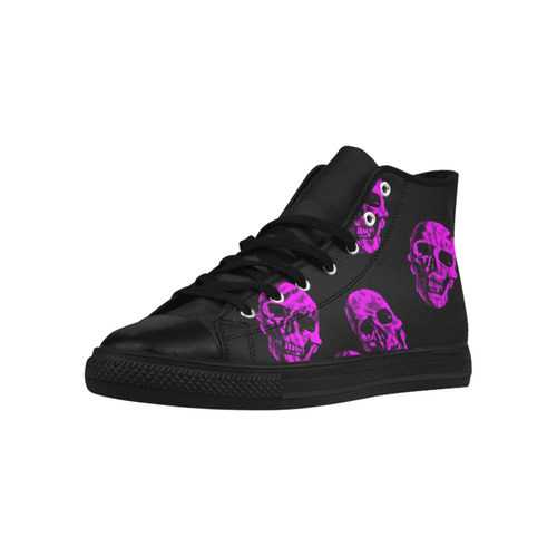 purple skulls Aquila High Top Microfiber Leather Women's Shoes (Model 032)