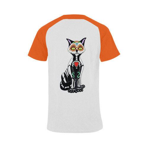 Sugar Skull Cat Orange Men's Raglan T-shirt Big Size (USA Size) (Model T11)