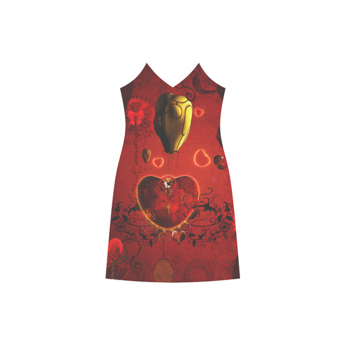 Flying hearts V-Neck Open Fork Long Dress(Model D18)