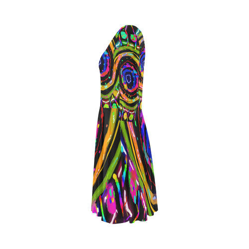 Colorful Abstract Unique Original Art Elbow Sleeve Ice Skater Dress (D20)