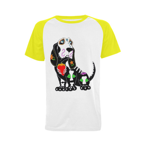 Basset Hound Sugar Skull Yellow Men's Raglan T-shirt (USA Size) (Model T11)