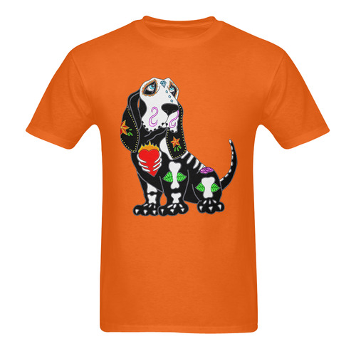 Basset Hound Sugar Skull Orange Men's T-Shirt in USA Size (Two Sides Printing)