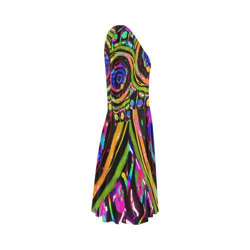 Colorful Abstract Unique Original Art Elbow Sleeve Ice Skater Dress (D20)