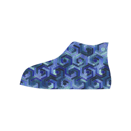 Pattern Factory 23 blue by JamColors High Top Canvas Shoes for Kid (Model 017)