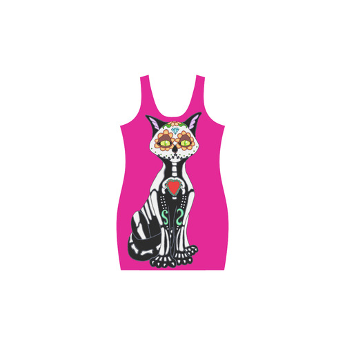Sugar Skull Cat Hot Pink Medea Vest Dress (Model D06)