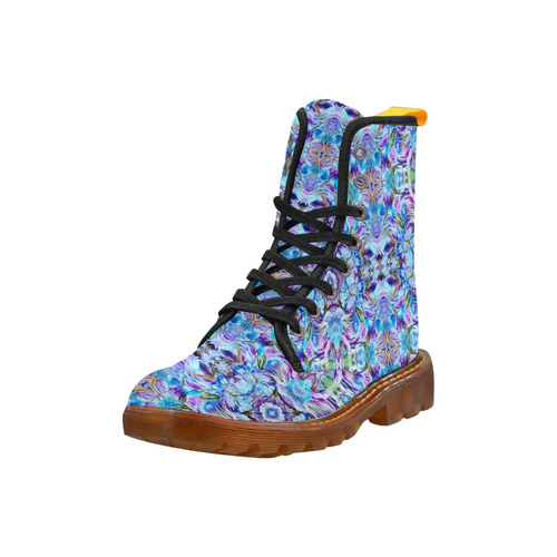 Elegant Turquoise Blue Flower Pattern Martin Boots For Women Model 1203H