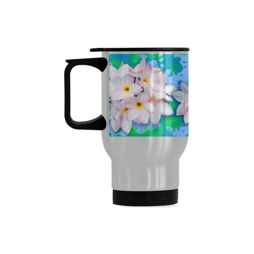 Plumeria Bouquet Exotic Summer Pattern Travel Mug (Silver) (14 Oz)