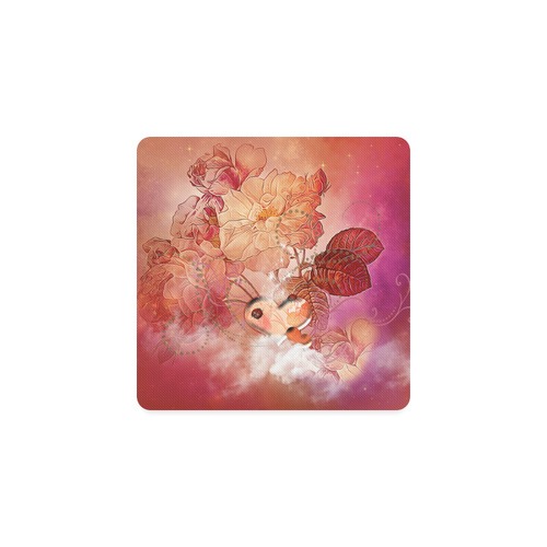 Hearts with flowers soft colors Square Coaster