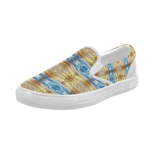 Gold and Blue Elegant Pattern Women's Slip-on Canvas Shoes (Model 019)