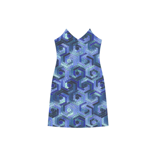 Pattern Factory 23 blue by JamColors V-Neck Open Fork Long Dress(Model D18)