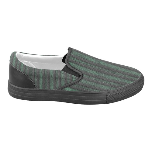 Trendy dark green leather look lines Men's Unusual Slip-on Canvas Shoes (Model 019)