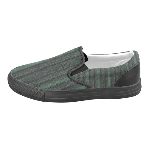 Trendy dark green leather look lines Men's Unusual Slip-on Canvas Shoes (Model 019)