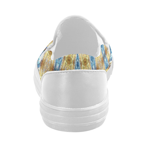 Gold and Blue Elegant Pattern Women's Slip-on Canvas Shoes (Model 019)