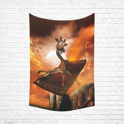 Flying giraffe on a rug Cotton Linen Wall Tapestry 60"x 90"