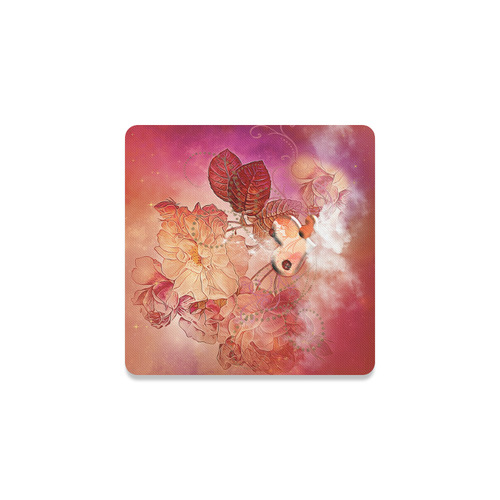 Hearts with flowers soft colors Square Coaster