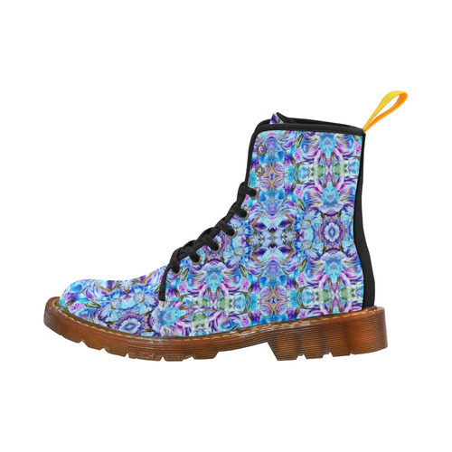 Elegant Turquoise Blue Flower Pattern Martin Boots For Women Model 1203H