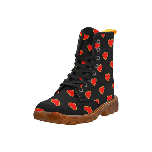 Red Valentine Love Hearts on Black Martin Boots For Women Model 1203H