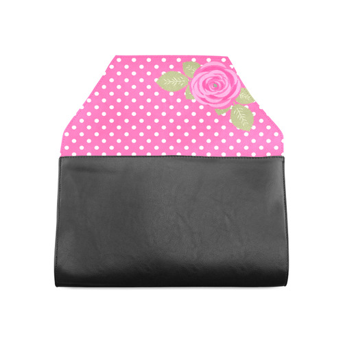 White Pink Polka Dots Pink Rose Floral Pattern Clutch Bag (Model 1630)