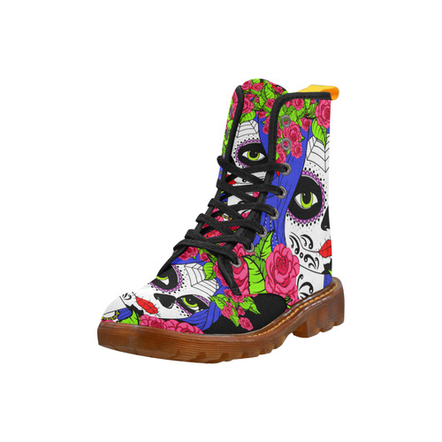 sugar skull pink roses Martin Boots For Women Model 1203H