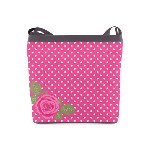 White Pink Polka Dots Pink Rose Floral Pattern Crossbody Bags (Model 1613)