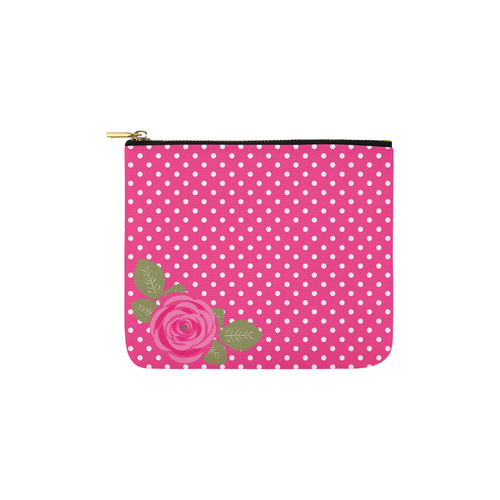 White Pink Polka Dots Pink Rose Floral Pattern Carry-All Pouch 6''x5''