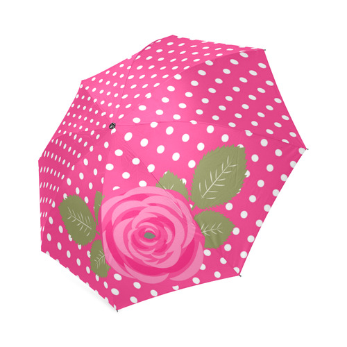 White Pink Polka Dots Pink Rose Floral Pattern Foldable Umbrella (Model U01)