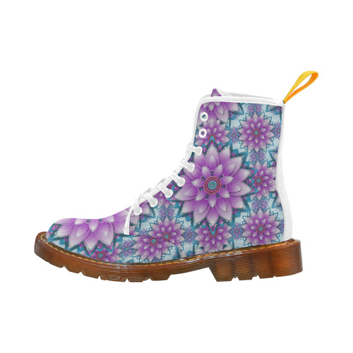 Lotus Flower Pattern - Purple and turquoise Martin Boots For Women Model 1203H