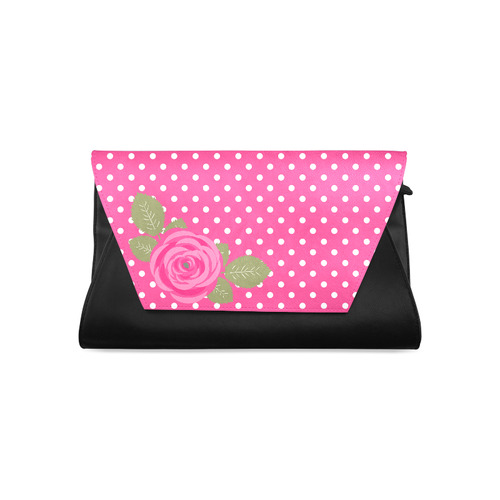 White Pink Polka Dots Pink Rose Floral Pattern Clutch Bag (Model 1630)