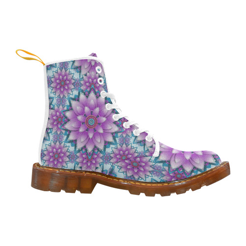 Lotus Flower Pattern - Purple and turquoise Martin Boots For Women Model 1203H