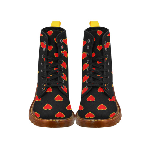 Red Valentine Love Hearts on Black Martin Boots For Women Model 1203H