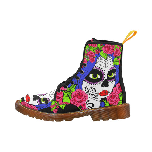 sugar skull pink roses Martin Boots For Women Model 1203H