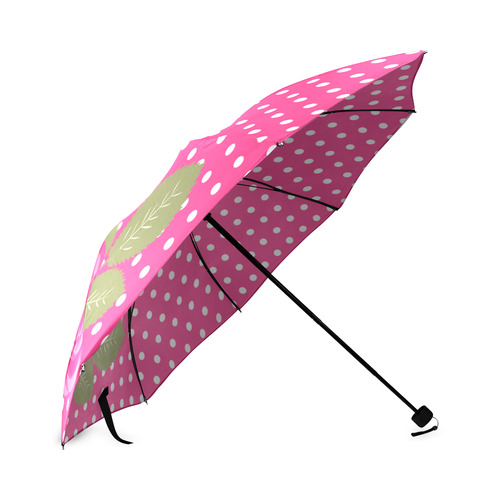 White Pink Polka Dots Pink Rose Floral Pattern Foldable Umbrella (Model U01)