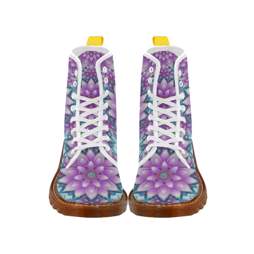 Lotus Flower Pattern - Purple and turquoise Martin Boots For Women Model 1203H