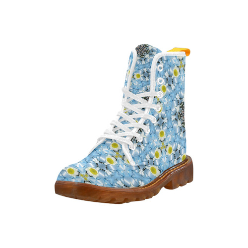 White Daisy and Blue Ribbons Kaleidoscope 2 Martin Boots For Women Model 1203H