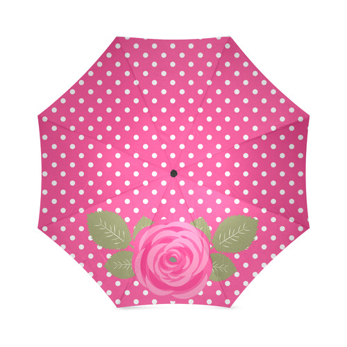 White Pink Polka Dots Pink Rose Floral Pattern Foldable Umbrella (Model U01)