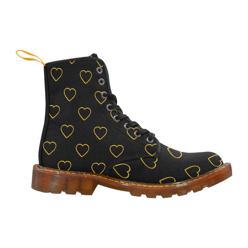 Golden Valentine Love Hearts on Black Martin Boots For Women Model 1203H