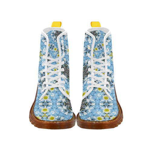 White Daisy and Blue Ribbons Kaleidoscope 2 Martin Boots For Women Model 1203H