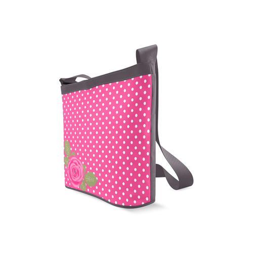 White Pink Polka Dots Pink Rose Floral Pattern Crossbody Bags (Model 1613)