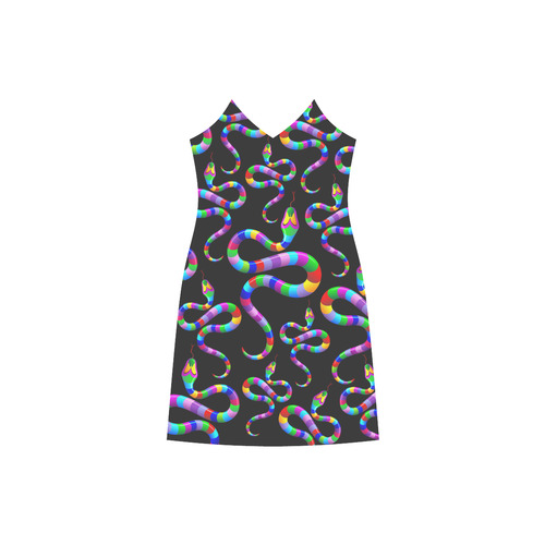 Snake Psychedelic Rainbow Colors V-Neck Open Fork Long Dress(Model D18)