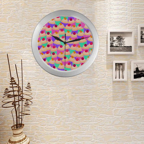 Cupcakes Silver Color Wall Clock