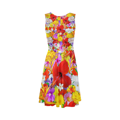 Exotic Flowers Colorful Explosion Sleeveless Ice Skater Dress (D19)