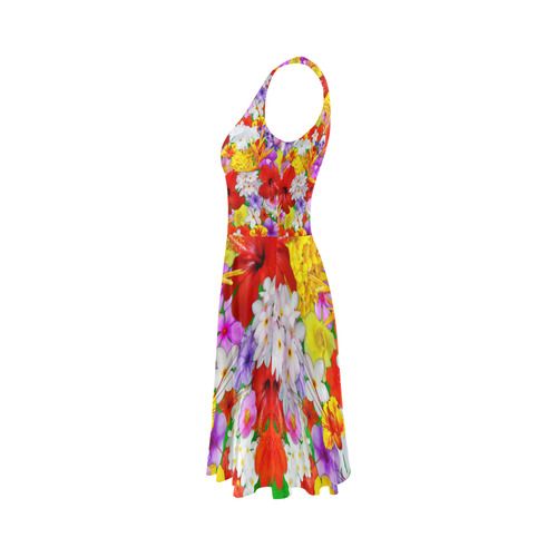 Exotic Flowers Colorful Explosion Sleeveless Ice Skater Dress (D19)