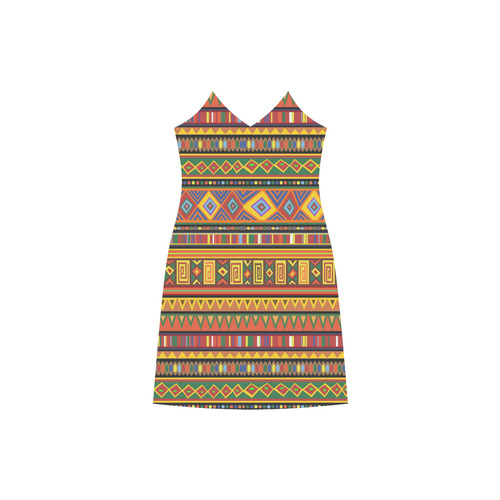 Ethnic Colorful Pattern Africa Art V-Neck Open Fork Long Dress(Model D18)