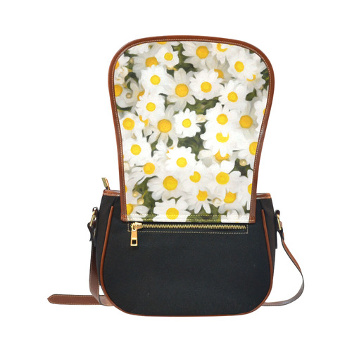 White Daisies Beautiful Floral Art Saddle Bag/Small (Model 1649)(Flap Customization)