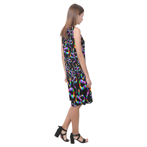 Snake Psychedelic Rainbow Colors Sleeveless Splicing Shift Dress(Model D17)