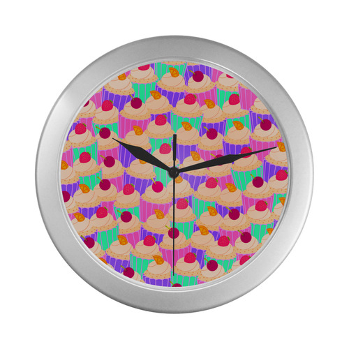 Cupcakes Silver Color Wall Clock